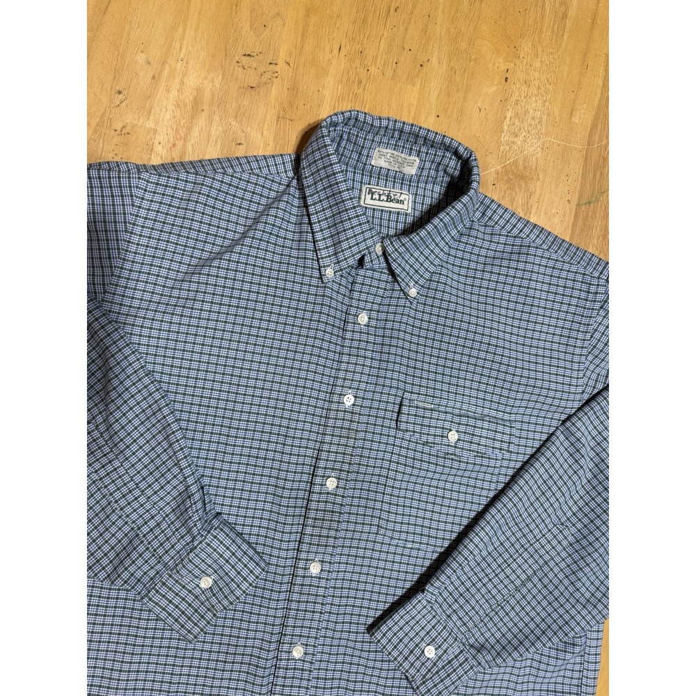 Vintage LL Bean Shirt Mens XL Blue Green Plaid USA Made Button Down Oxford